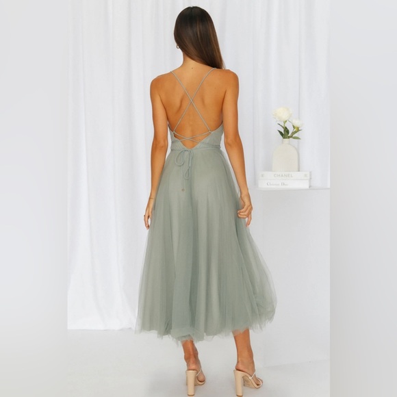 Hello Molly Sage Green Tulle Midi Dress! - Picture 2 of 8
